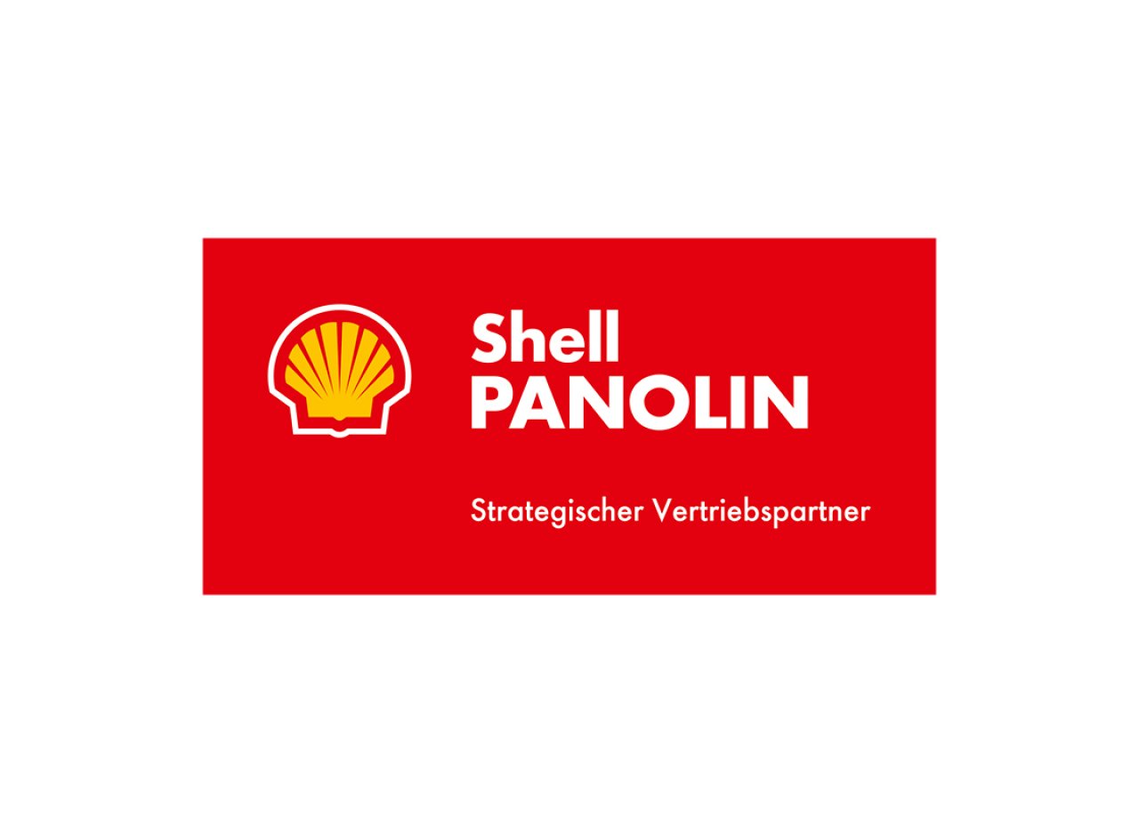 Shell Panolin Logo mit dem Text 'Strategischer Vertriebspartner' auf rotem Hintergrund.