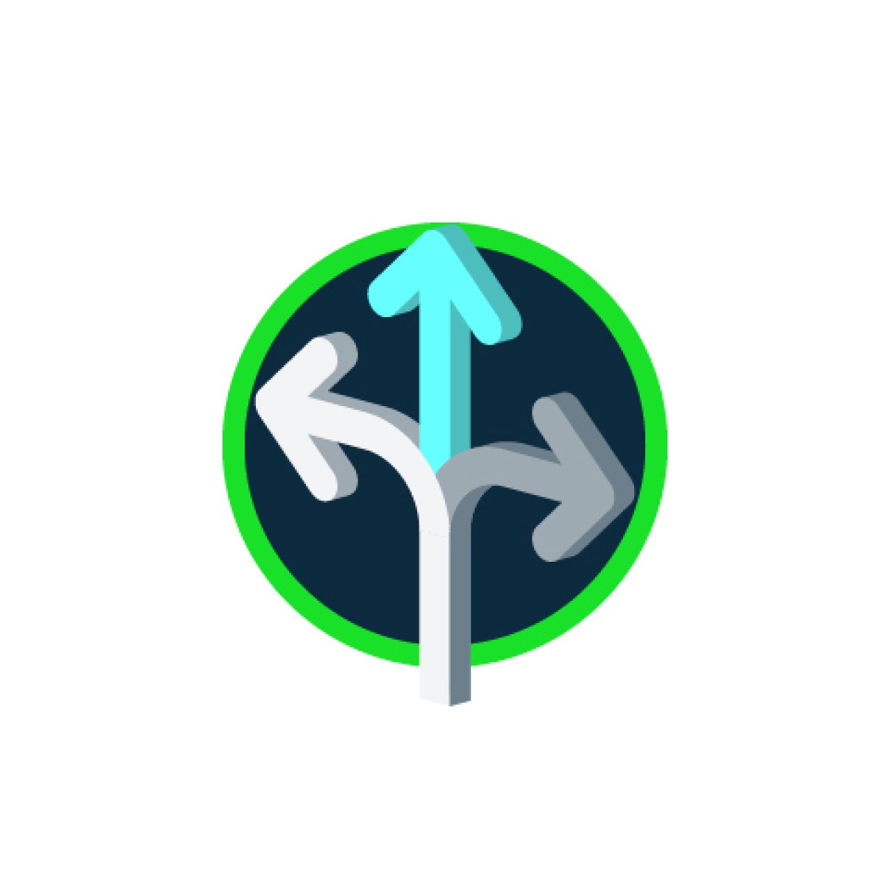 Icon, das drei Pfeile in unterschiedliche Richtungen zeigt.