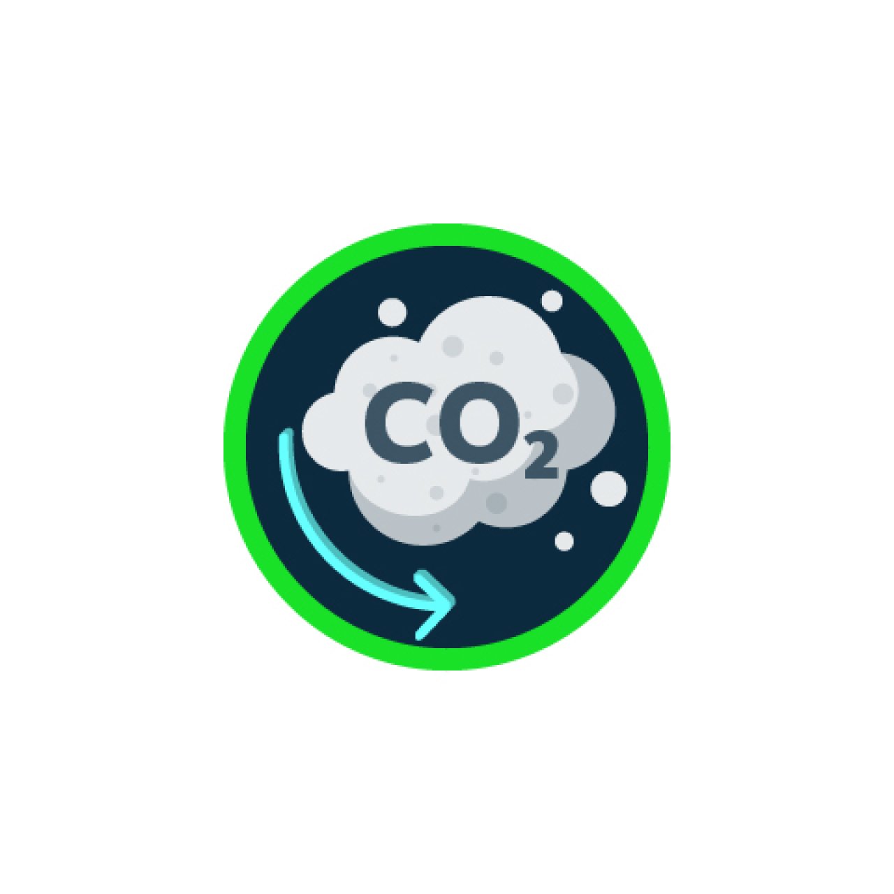 Icon, dass eine Wolke mit den Buchstaben CO2 zeigt.