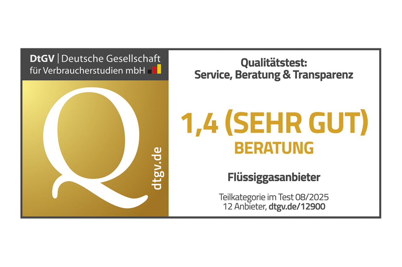 DtGV Siegel Knauber Flüssiggasanbieter 2025 mit dem Ergebnis sehr gut.